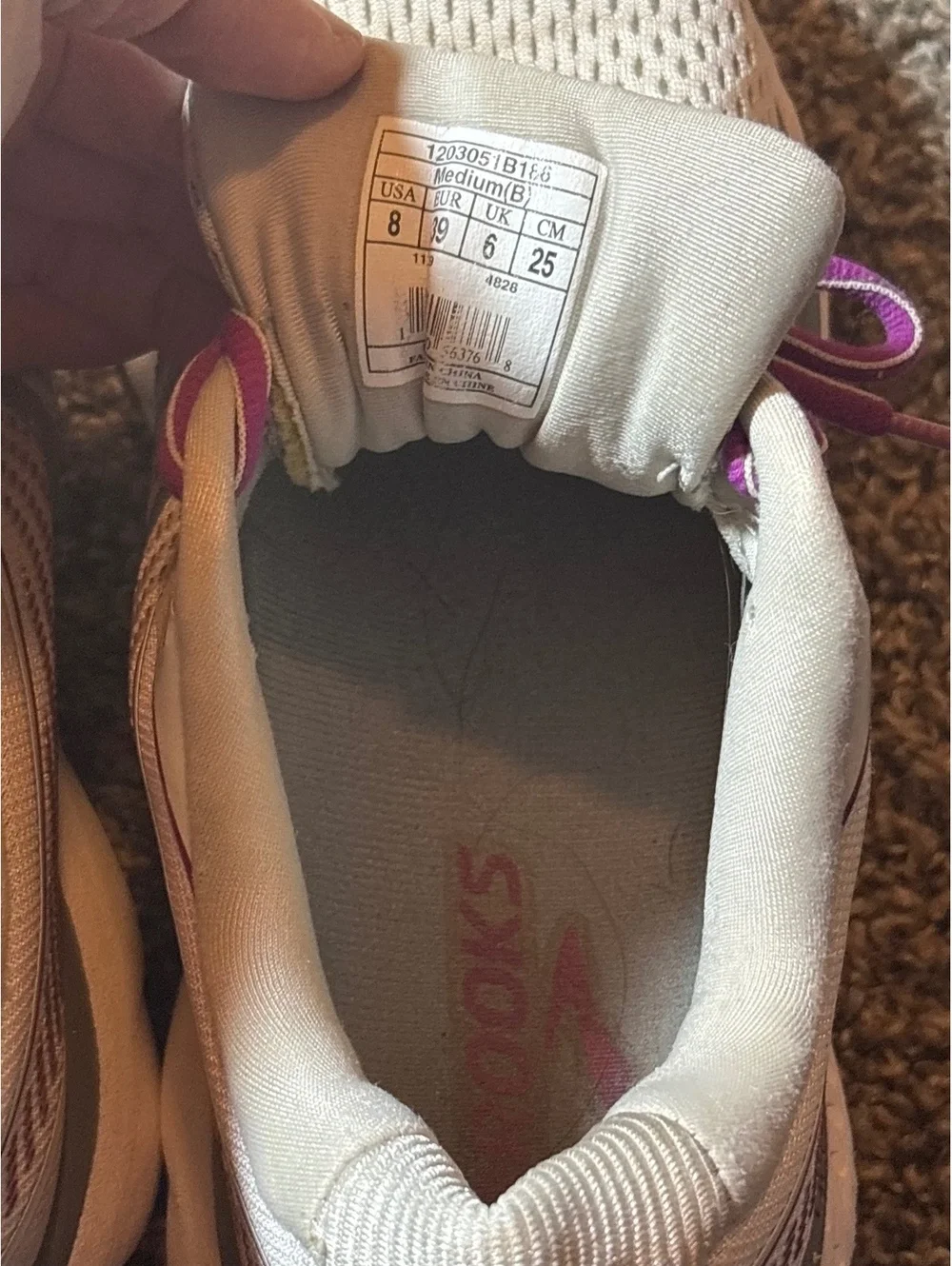 Brooks Ghost 12 Running Shoes White and Purple Size 8